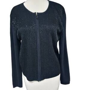 Classiques Entier Merino Wool Beaded Zip up  Black Sweater Size M